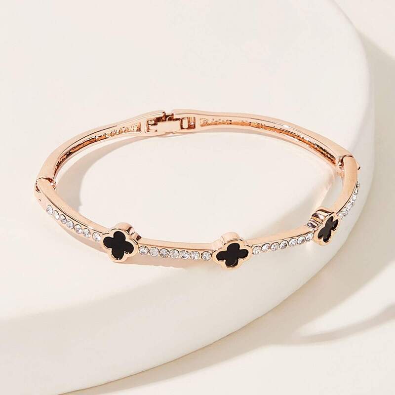 

Clover & Rhinestone Decor Bracelet 1pc, Pink