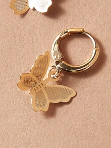 ROMWE Pendientes largos con mariposa con diseño redondo 1 par - Amarillo Oro - Ver 3