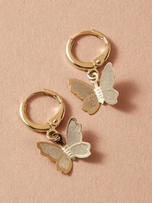 ROMWE Pendientes largos con mariposa con diseño redondo 1 par - Amarillo Oro - Ver 2