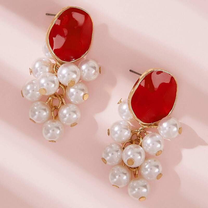 

Gemstone Decor Faux Pearl Drop Earrings 1pair, Multicolor