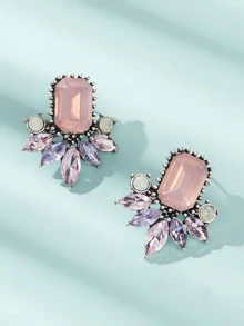 Gemstone Design Stud Earrings 1pair - Purple - View 2