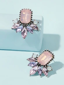 Gemstone Design Stud Earrings 1pair - Purple - View 1