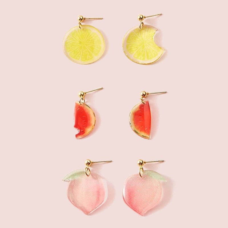 

Lemon & Peach Drop Earrings 3pairs, Multicolor
