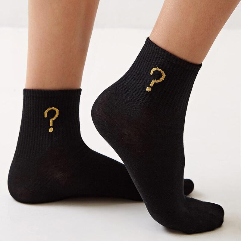 

Question Mark Pattern Socks 1pair, Black
