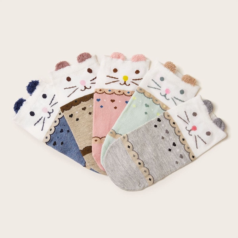 

Cat Pattern Socks 5pairs, Multicolor