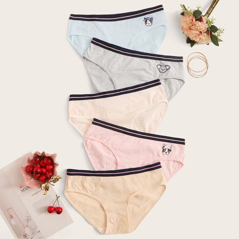 

Cartoon Print Contrast Binding Panty Set 5pack, Multicolor