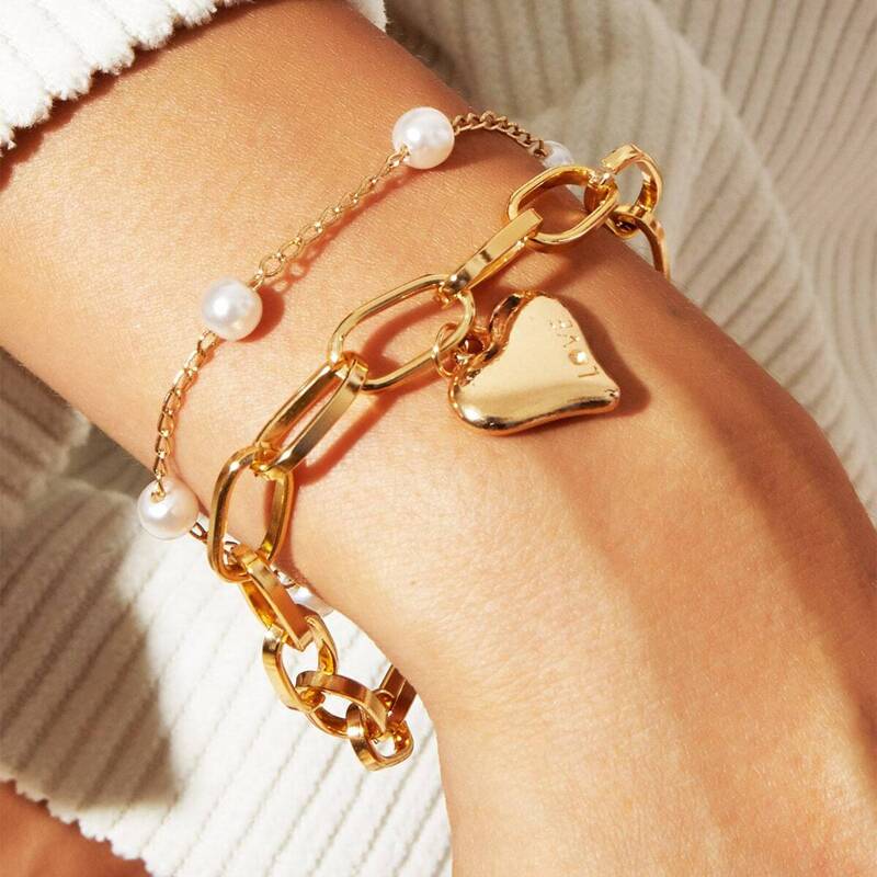 

Faux Pearl & Heart Decor Layered Chain Bracelet 1pc