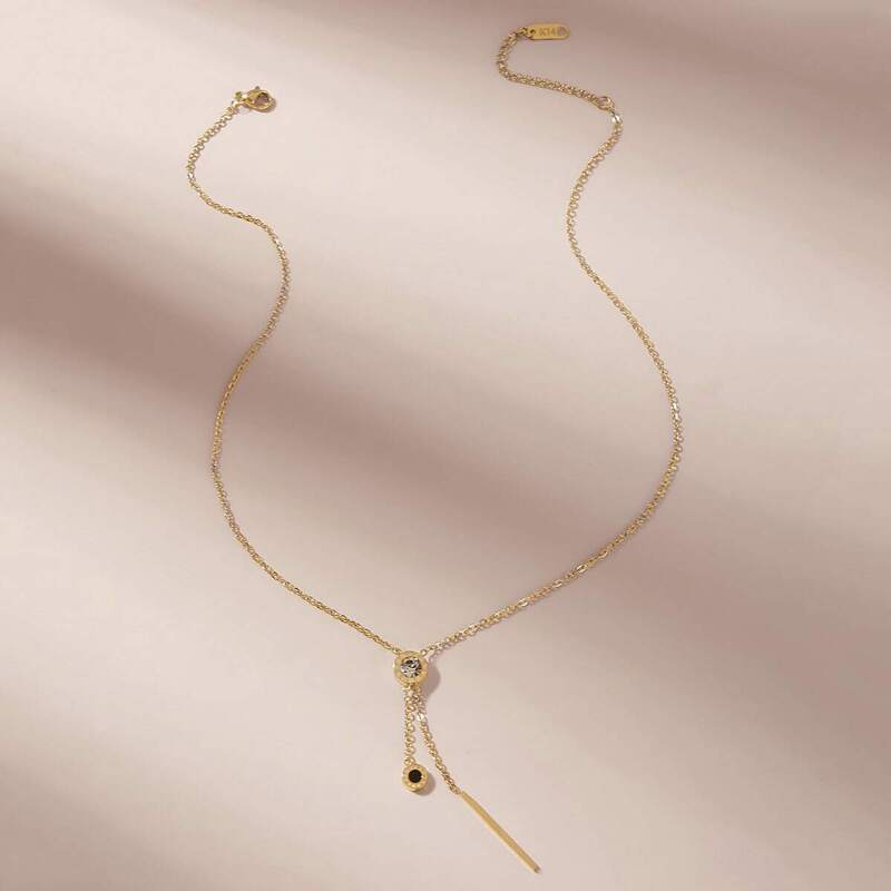 

Rhinestone & Bar Pendant Necklace 1pc, Gold