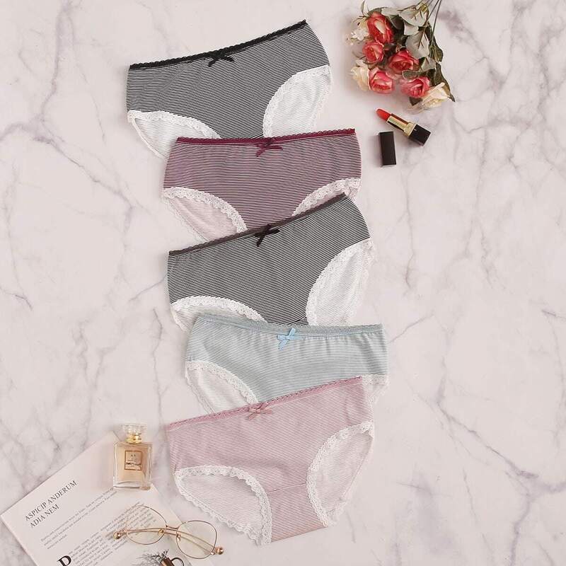 

Striped Lace Trim Panty Set 5pack, Multicolor
