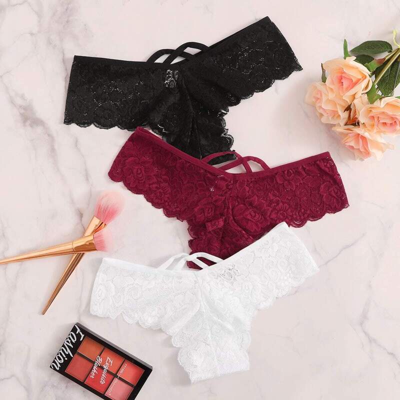 

Criss Cross Floral Lace Sheer Panty Set 3pack, Multicolor
