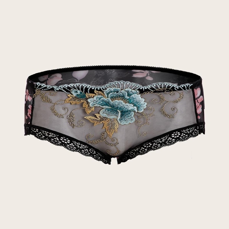 

Floral Embroidery Sheer Mesh Panty, Multicolor