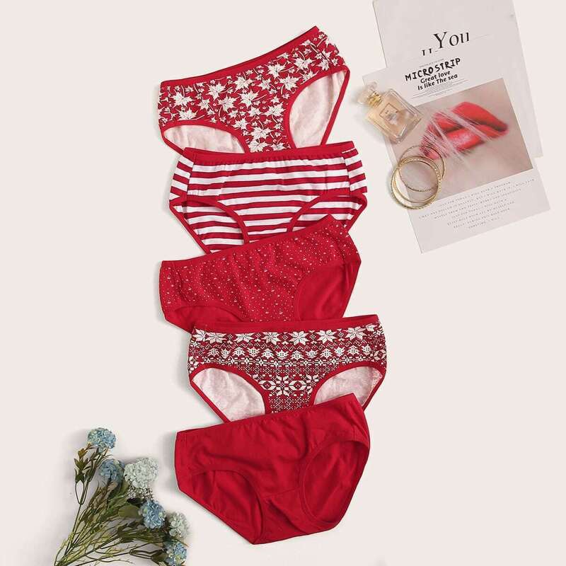 

Mixed Print Panty Set 5pack, Red