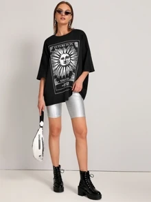 Camiseta con estampado de cómic y letra - Negro - Ver 3