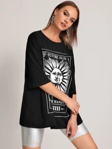 Camiseta con estampado de cómic y letra - Negro - Ver 5