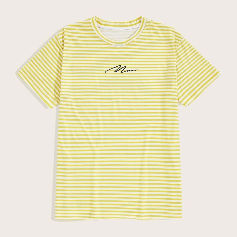 

Guys Striped Letter Print Tee, Yellow
