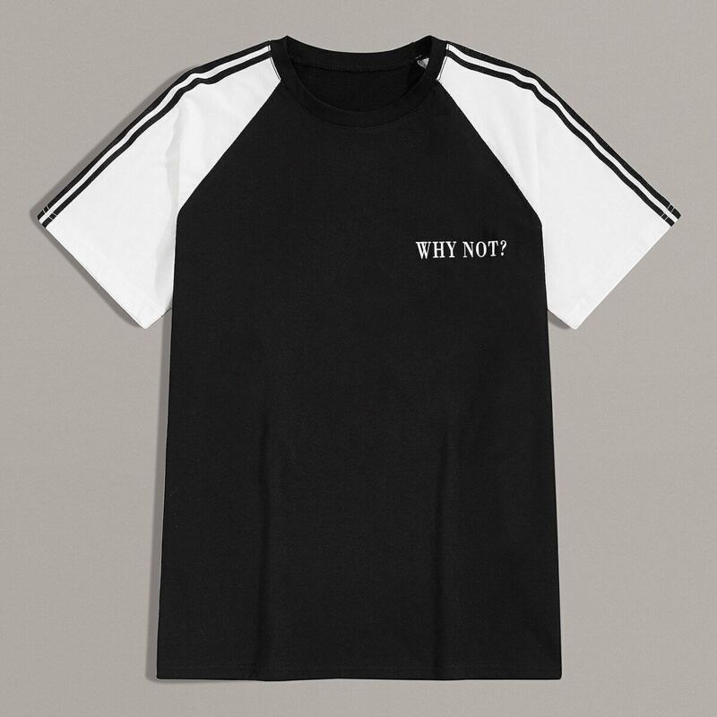 

Guys Letter Print Side Stripe Baseball Tee, Black