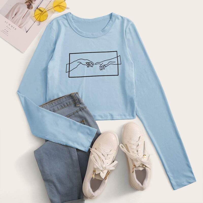 

Gesture Print Long Sleeve Tee, Blue pastel
