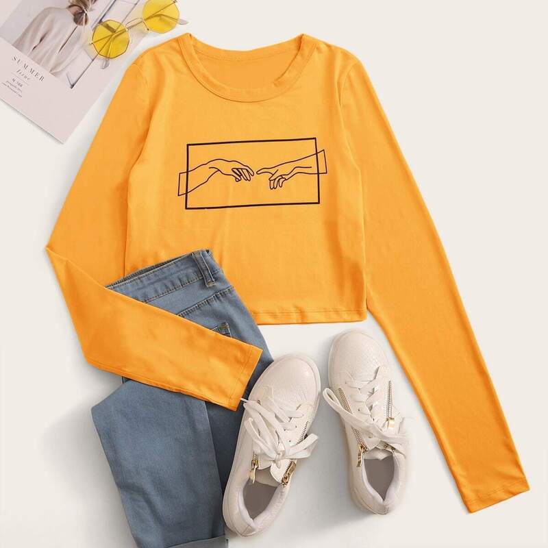 

Gesture Print Long Sleeve Tee, Yellow