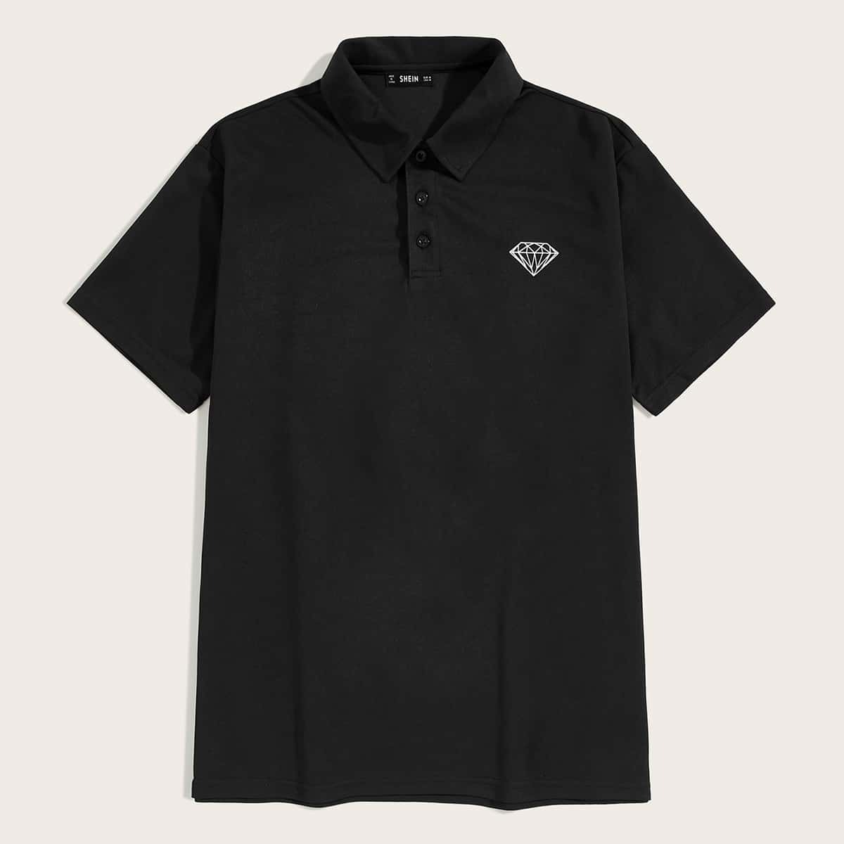 

Guys Diamond Print Polo Shirt, Black