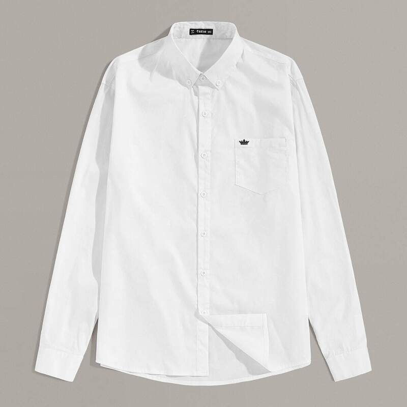 

Guys Patch Pocket Curved Hem Shirt, White