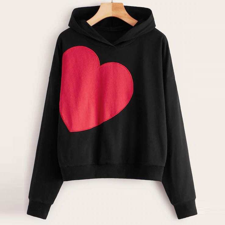 

Plus Heart Patched Drop Shoulder Hoodie, Black