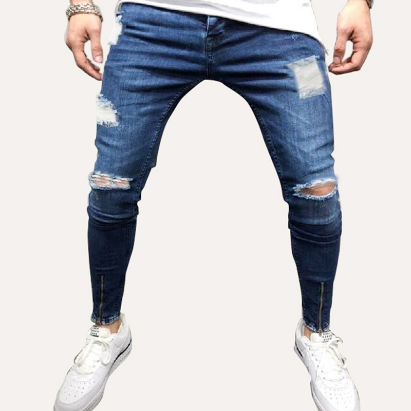 

Guys Zip Hem Ripped Skinny Jeans, Navy blue