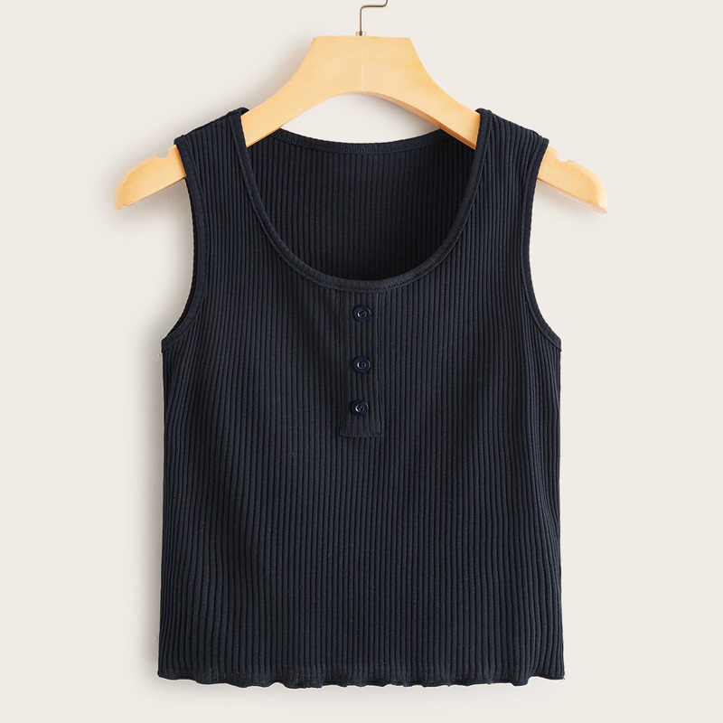 

Rib-knit Buttoned Tank Top, Navy