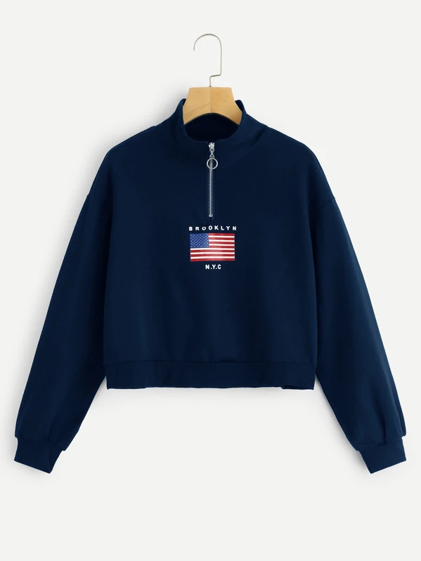 blue half zip sweatshirt