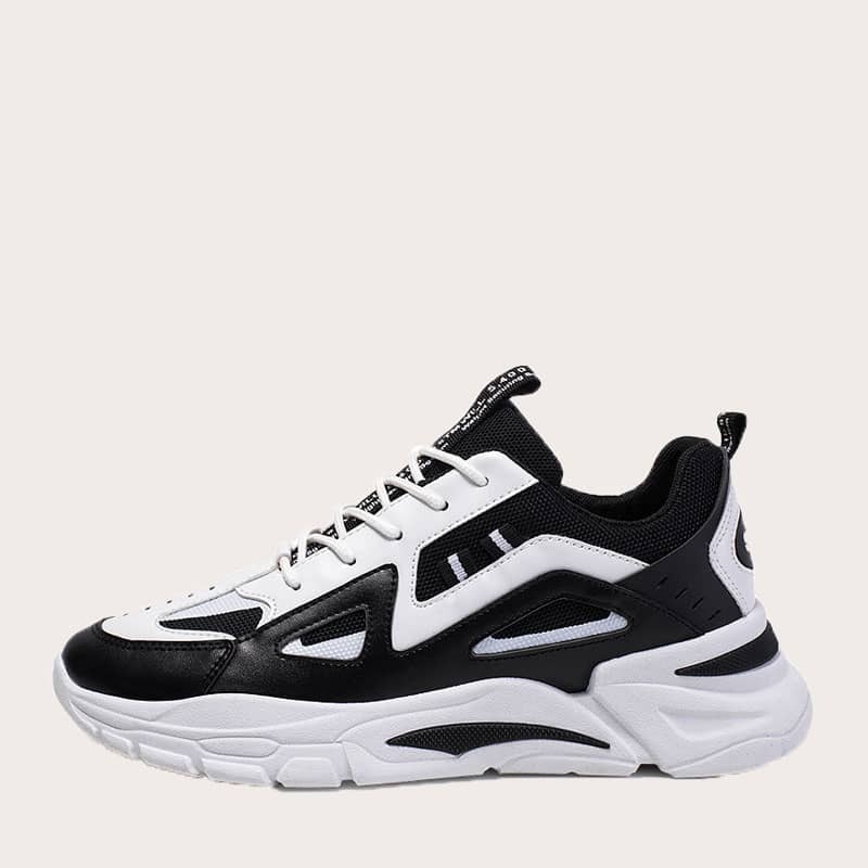 

Guys Lace-up Front Chunky Sneakers, Black and white