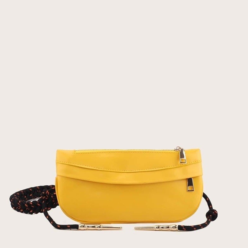 

Zip Front Braided Strap Fanny Pack, Yellow
