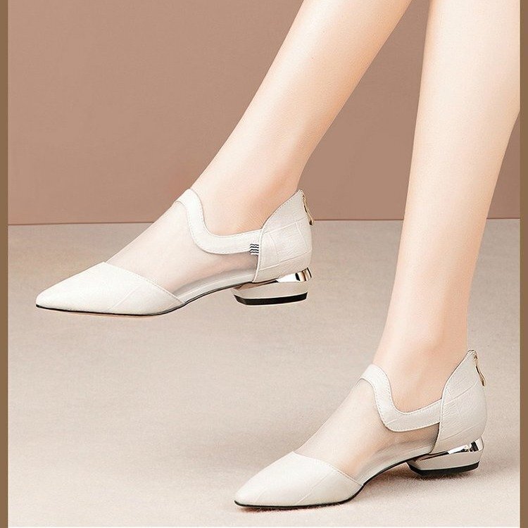 

Point Toe Mesh Panel Flats, White
