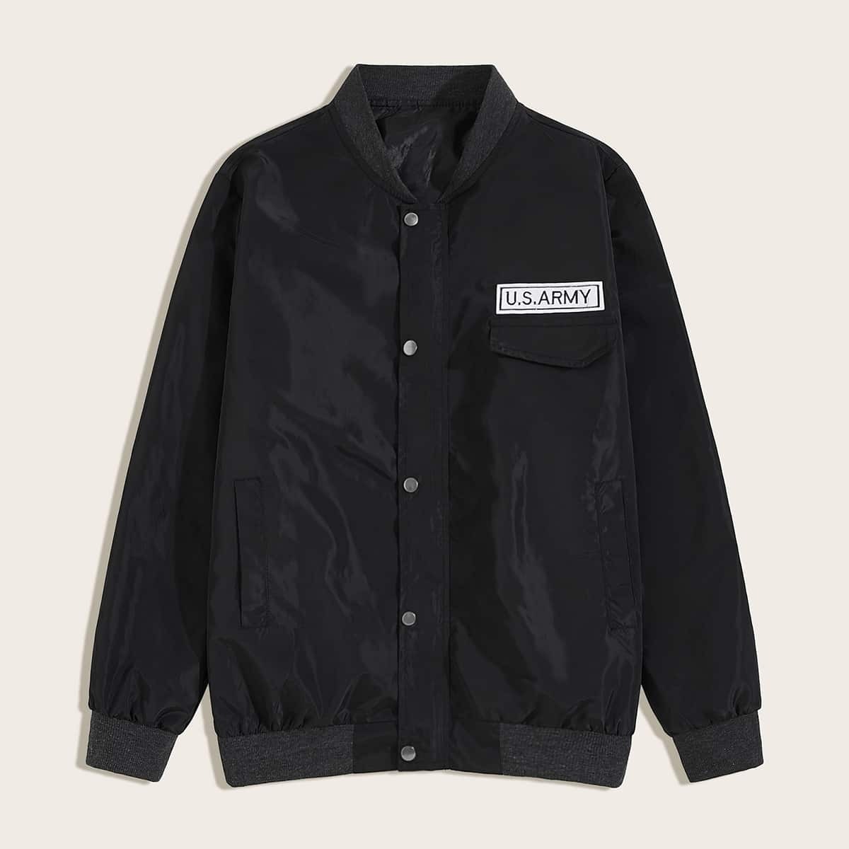 

Guys Letter Patched Bomber Jacket, Black