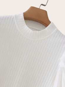 Suéter tejido de canalé de manga gigot - Blanco - Ver 3