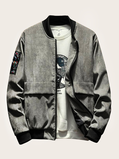 Men Letter Print Corduroy Bomber Jacket