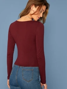 SHEIN Camiseta de cuello cortado V - Burdeos - Ver 2