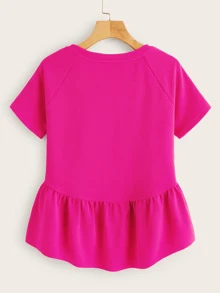 SHEIN Solid High-Low Ruffled Top - Hot Pink - View 2
