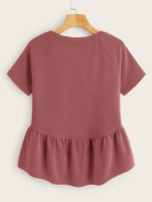 SHEIN Top peplum de manga raglán unicolor - Rosa Oxidada - Ver 2