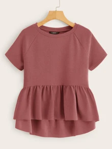 SHEIN Top peplum de manga raglán unicolor - Rosa Oxidada - Ver 1