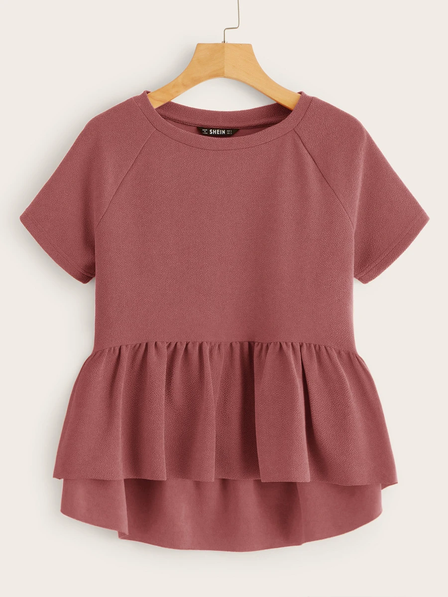 SHEIN Top peplum de manga raglán unicolor - Rosa Oxidada - Ver 1