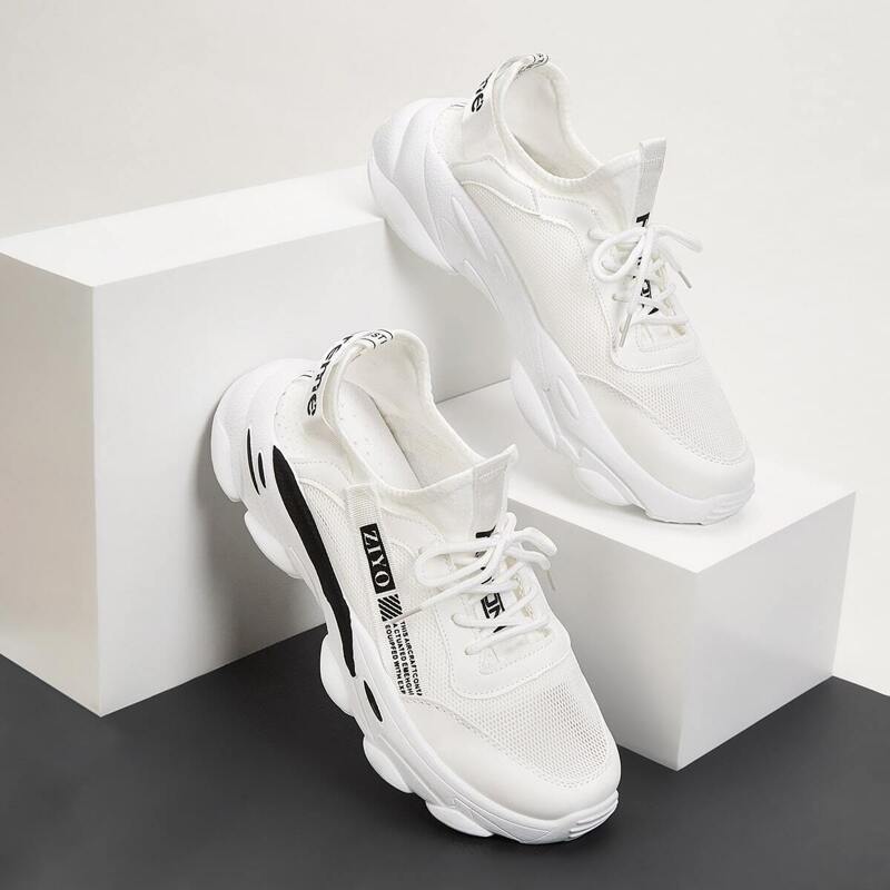 

Guys Letter Print Chunky Sole Mesh Sneakers, White