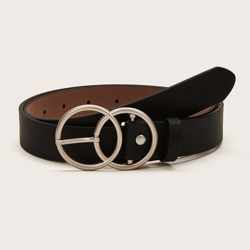 

Double Round Buckle Belt, Black