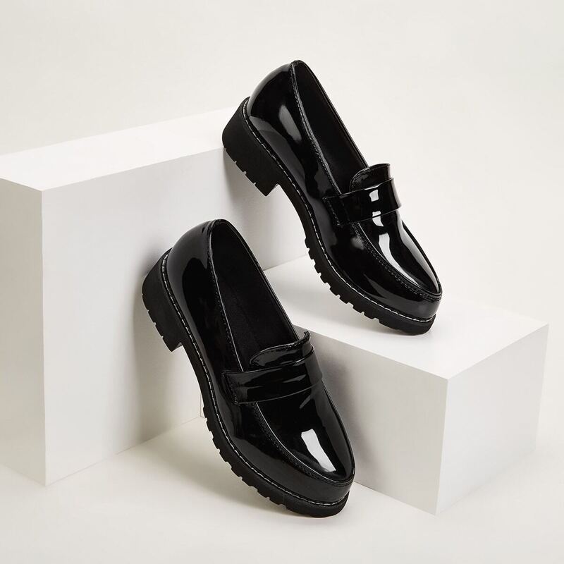 

Plain Patent Leather Slip On Flats, Black