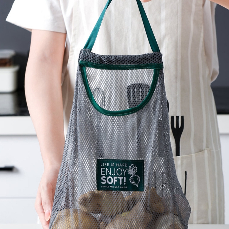 

Kitchen Hanging Mesh Storage Bag 1pc, Grey