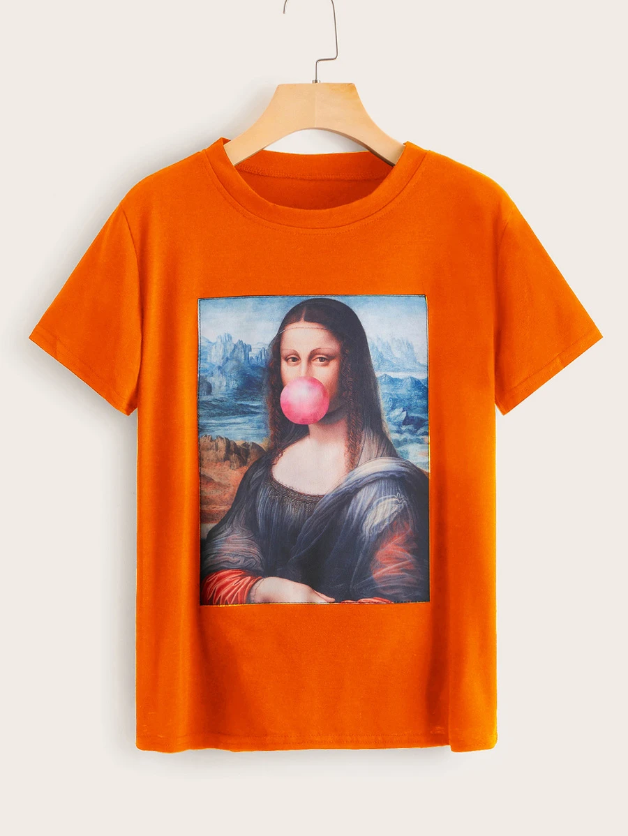 SHEIN Unity Bubblegum Mona Lisa Graphic Tee - Orange - View 1