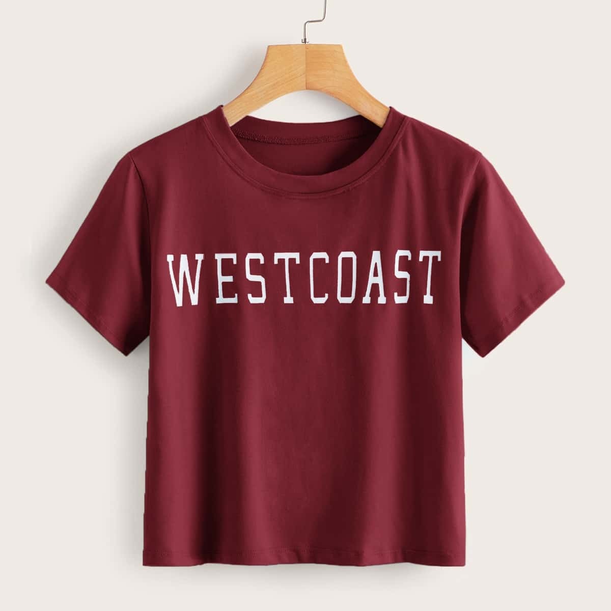 

Letter Print Short Sleeve Tee, Burgundy