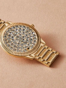 Rhinestone Decor Watch Drop Earrings 1pair - Yellow Gold - View 4