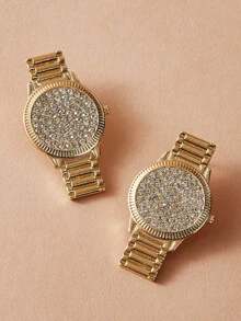 Rhinestone Decor Watch Drop Earrings 1pair - Yellow Gold - View 5