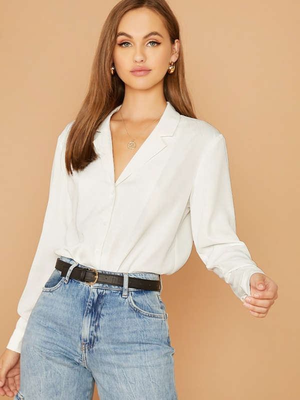 SHEIN BIZwear Solid Notched Collar Shirt Workwear