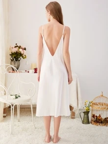 Vestido de tirante de satén de espalda V profunda - Blanco - Ver 6