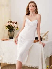 Vestido de tirante de satén de espalda V profunda - Blanco - Ver 1